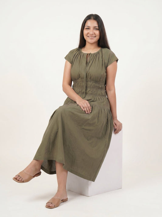 Olive Midi Dress - KAAHIRI