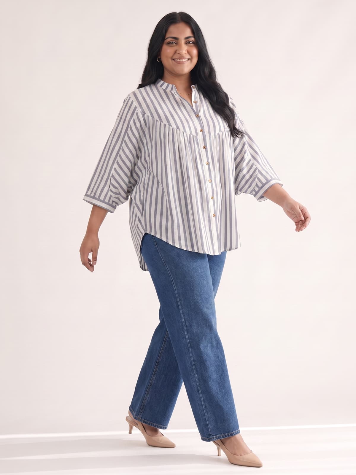 Striped Anti-Fit Yoke Top - KAAHIRI