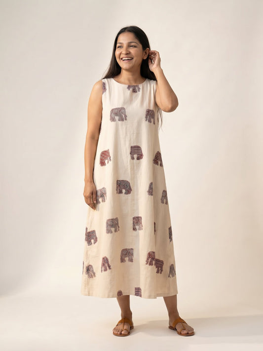 The Ivory Hathi Dress - KAAHIRI