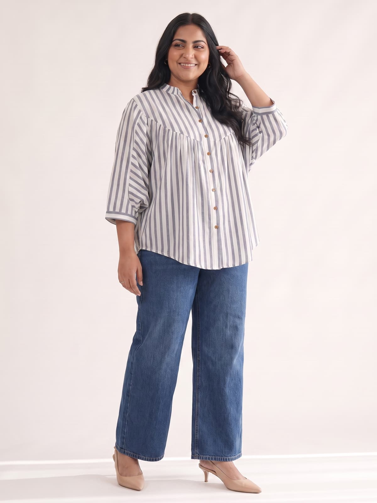 Striped Anti-Fit Yoke Top - KAAHIRI