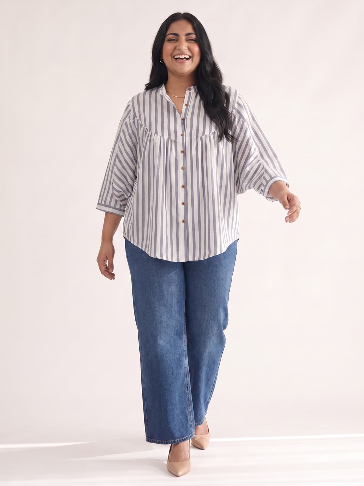 Striped Anti-Fit Yoke Top - KAAHIRI