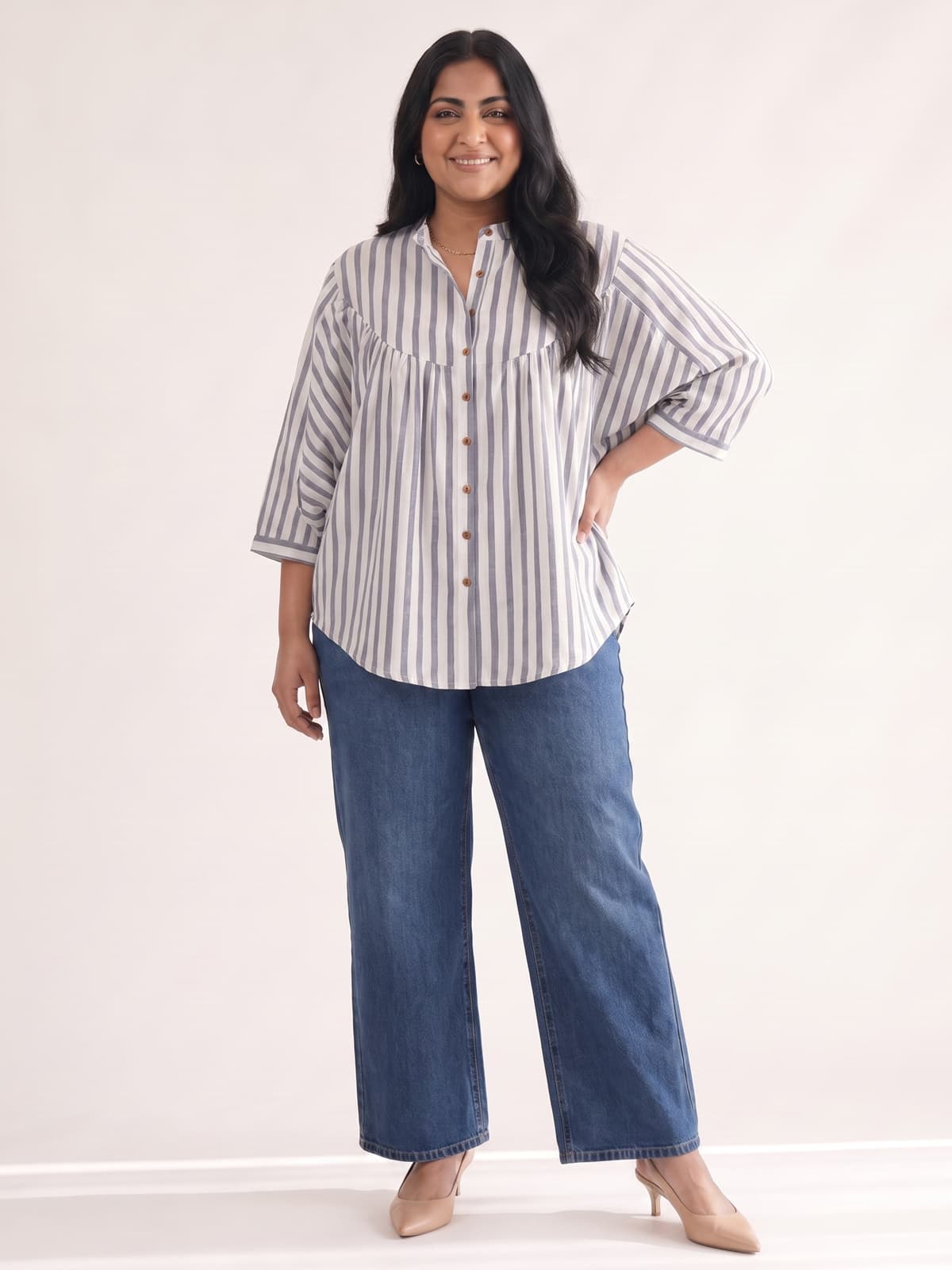 Striped Anti-Fit Yoke Top - KAAHIRI