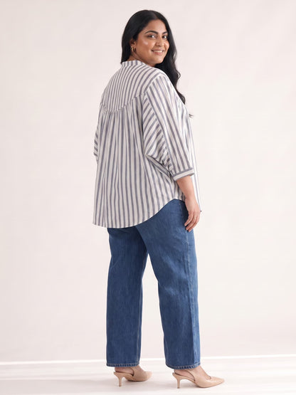 Striped Anti-Fit Yoke Top - KAAHIRI