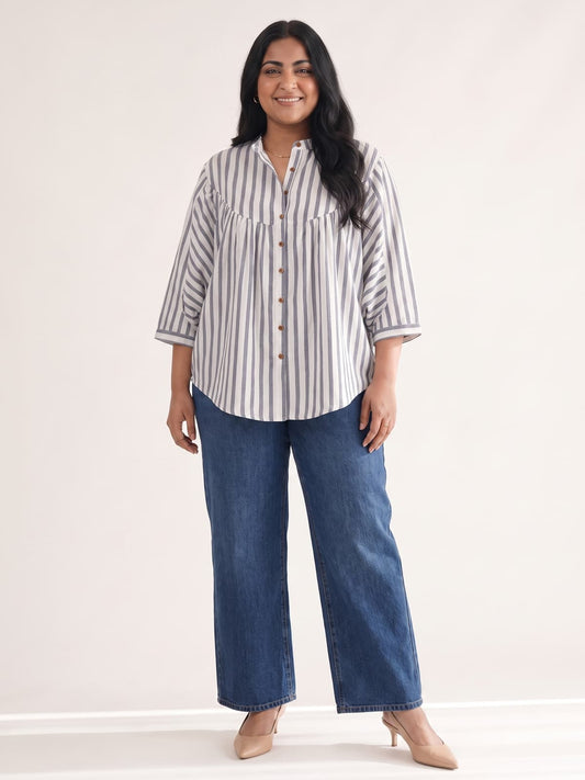 Striped Anti-Fit Yoke Top - KAAHIRI