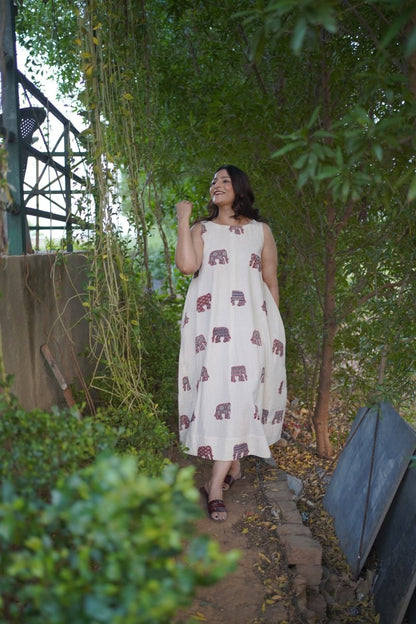 The Ivory Hathi Dress - KAAHIRI