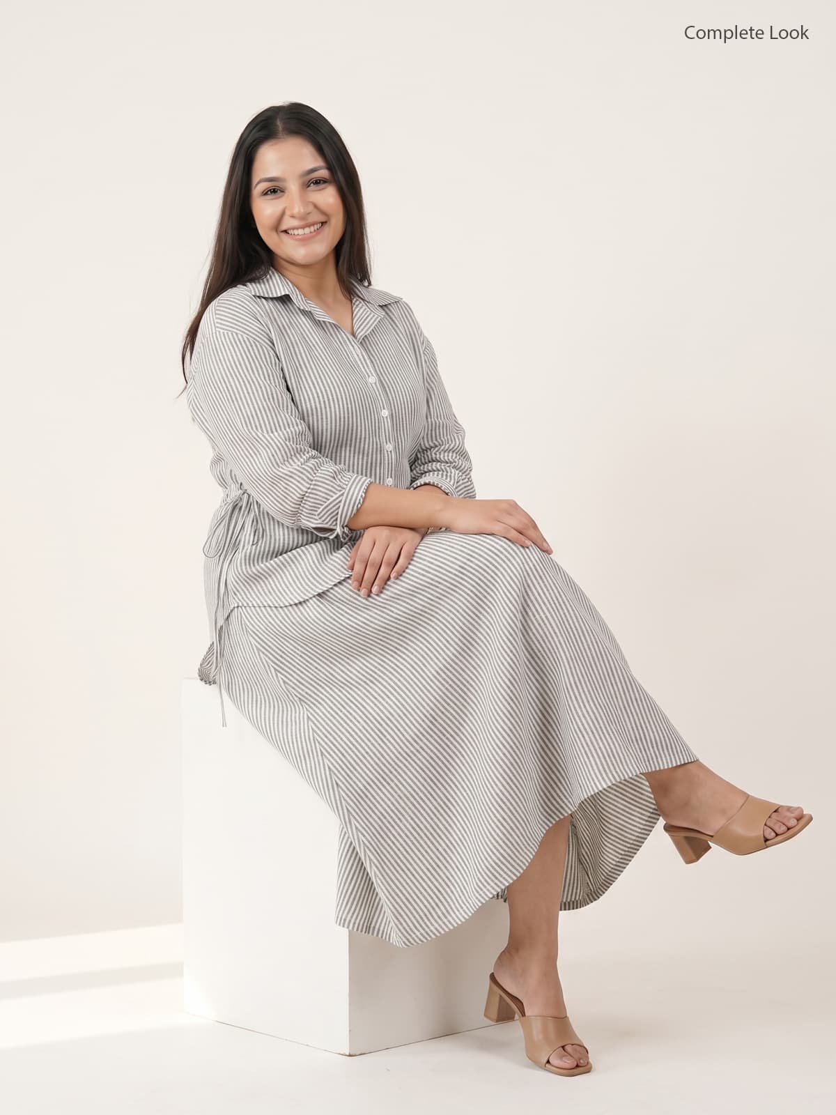 The Pinstripe Linen Skirt - KAAHIRI