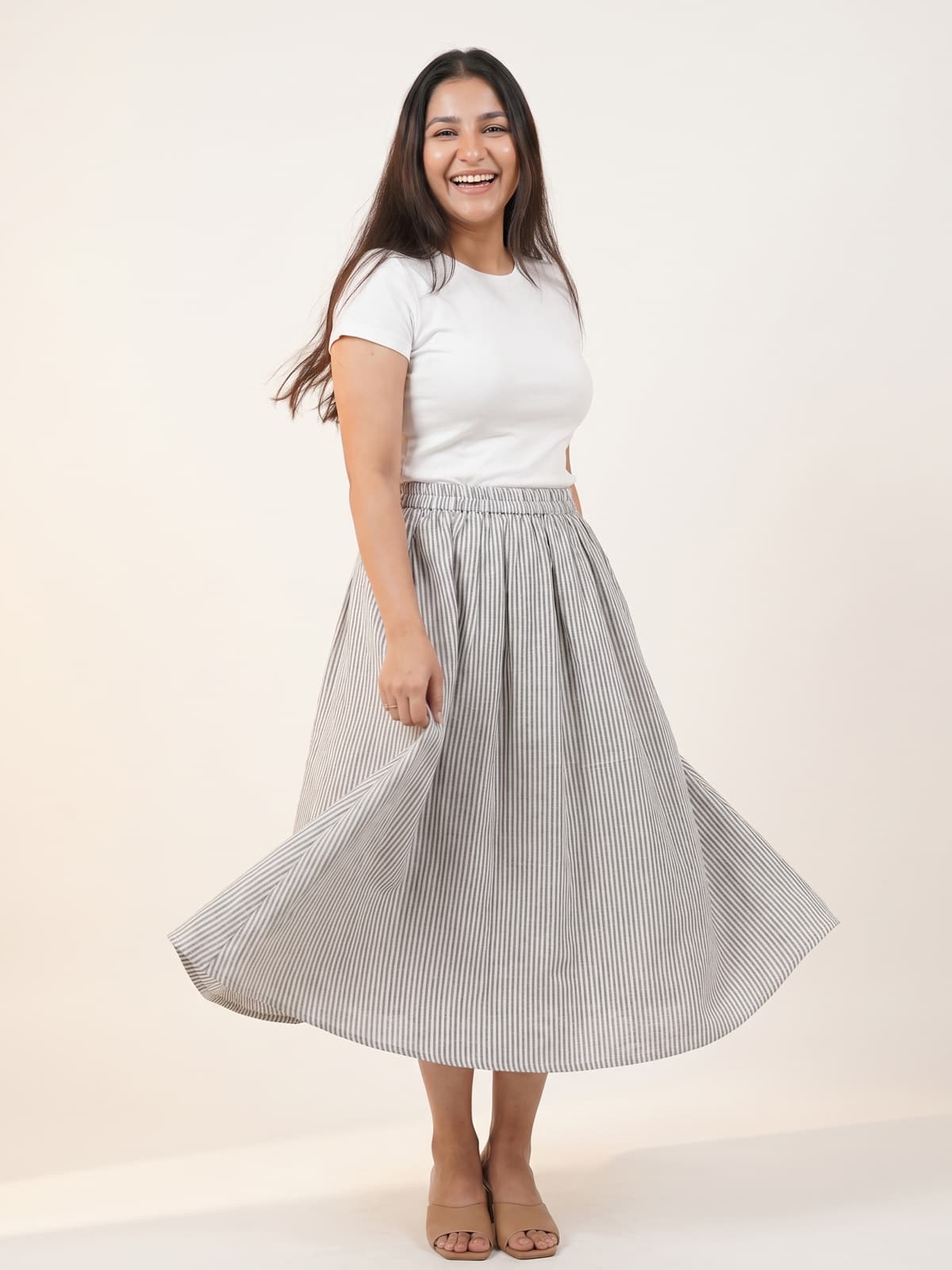 The Pinstripe Linen Skirt - KAAHIRI