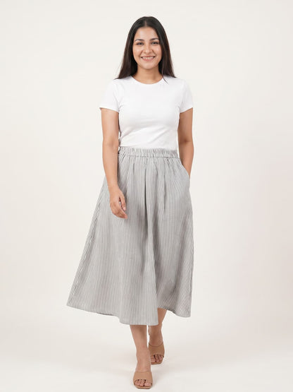 The Pinstripe Linen Skirt - KAAHIRI