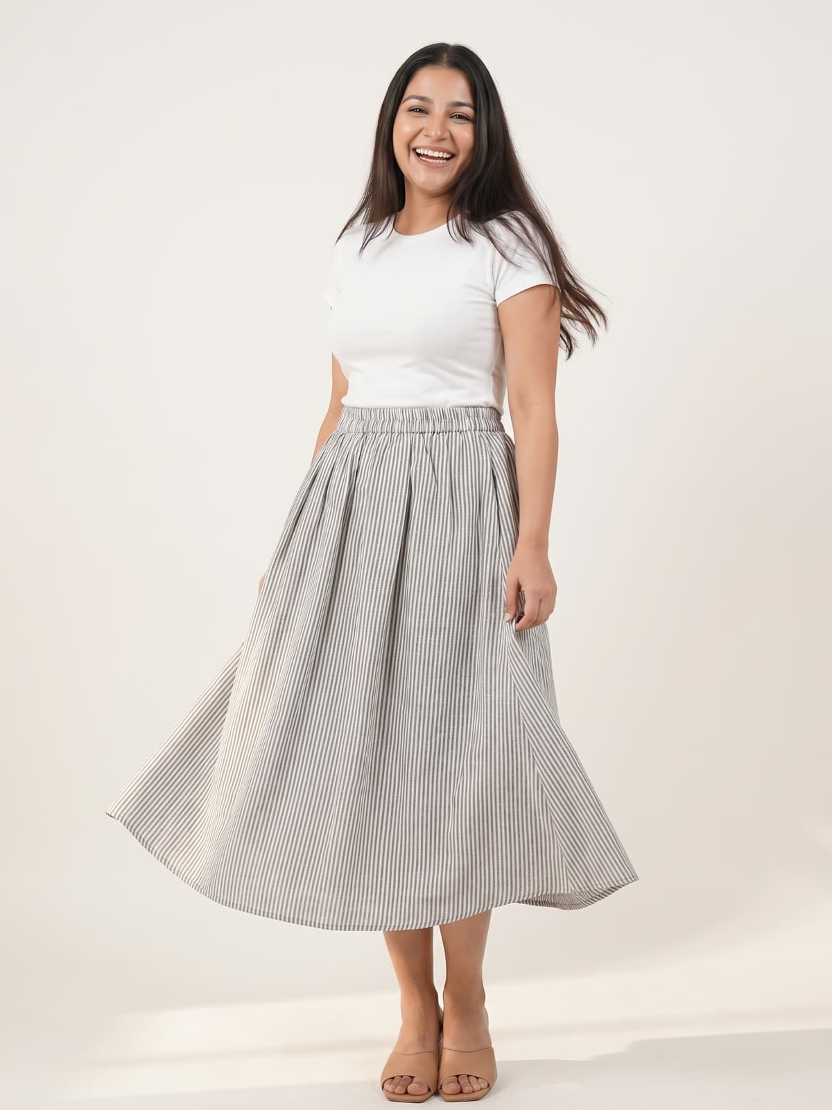 The Pinstripe Linen Skirt - KAAHIRI